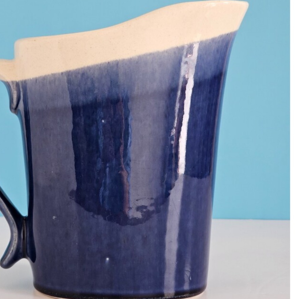 Blue and Cream Ceramic Pitcher - Picture 1 of 3